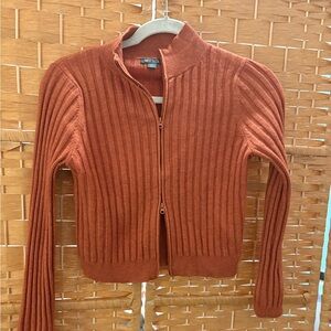 NWOT Orange Ribbed Zip-Up Cardigan